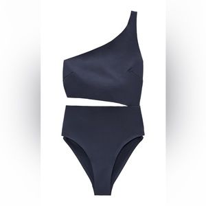 ZARA CUT-OUT LASER-CUT ONE PIECE SWIMSUIT | GRAY/BLUE/NAVY | SMALL